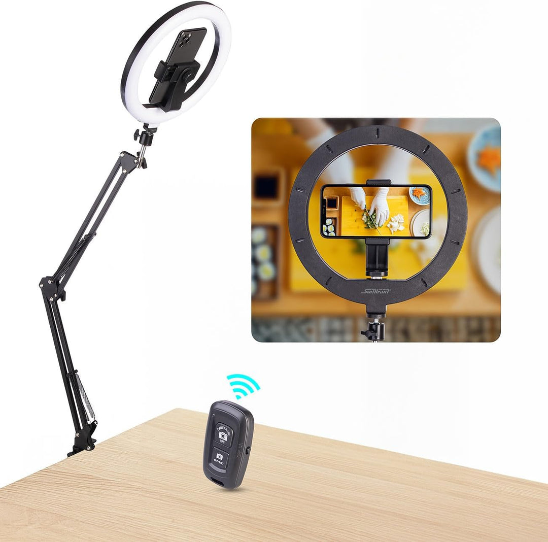 Somikon iPhone Dokumentenscanner: 4er-Set Dokumentenscanner- &amp; Overhead-Stative, 10"-Ringlicht, Ausl