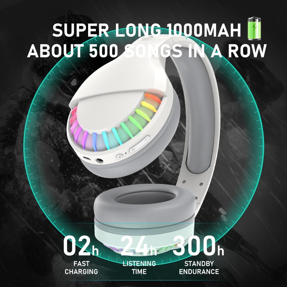 Kabellose Bluetooth-Kopfhörer Over Ear, kabelloser&kabelgebundener Dualmodus, RGB-Kopfhörer mit Gerä