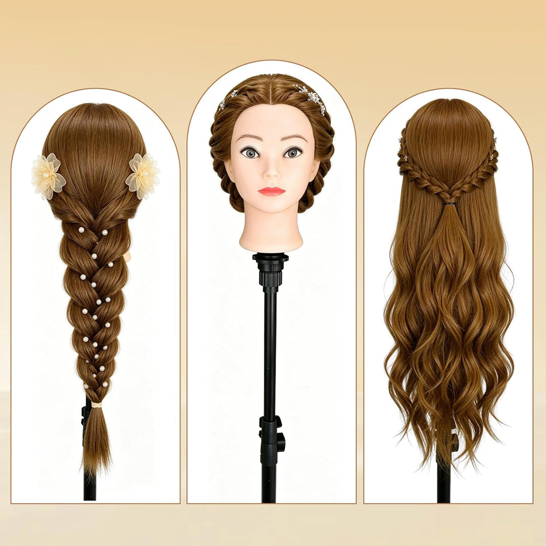 Yofuly 28-29Zoll / 71–74cm Frisierkopf mit Ohrlöchern, 100% Synthetikfaser-Haar Styling Kopf, Frisie