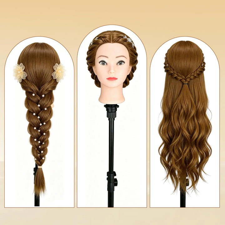 Yofuly 28-29Zoll / 71–74cm Frisierkopf mit Ohrlöchern, 100% Synthetikfaser-Haar Styling Kopf, Frisie