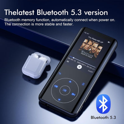 64GB MP3 Player Bluetooth 5.3, HiFi Musik Lossless Sound, Metallgehäuse Built-in HD Speaker，Touch-Ta