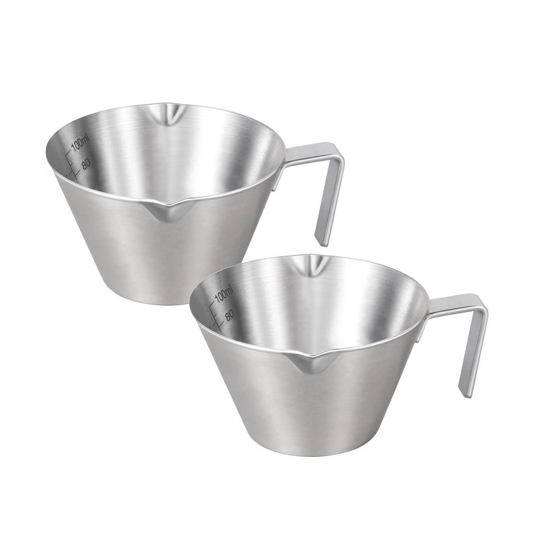 YARRAMATE Espressotassen mit Griff, Edelstahl-Espresso-Zubehör, Doppelausguss, Metall-Messbecher mit