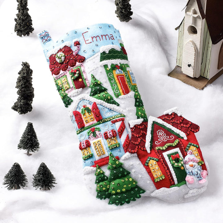 Bucilla Felt Stocking Applique Kit 18" Long-Chistmas Town -89528E