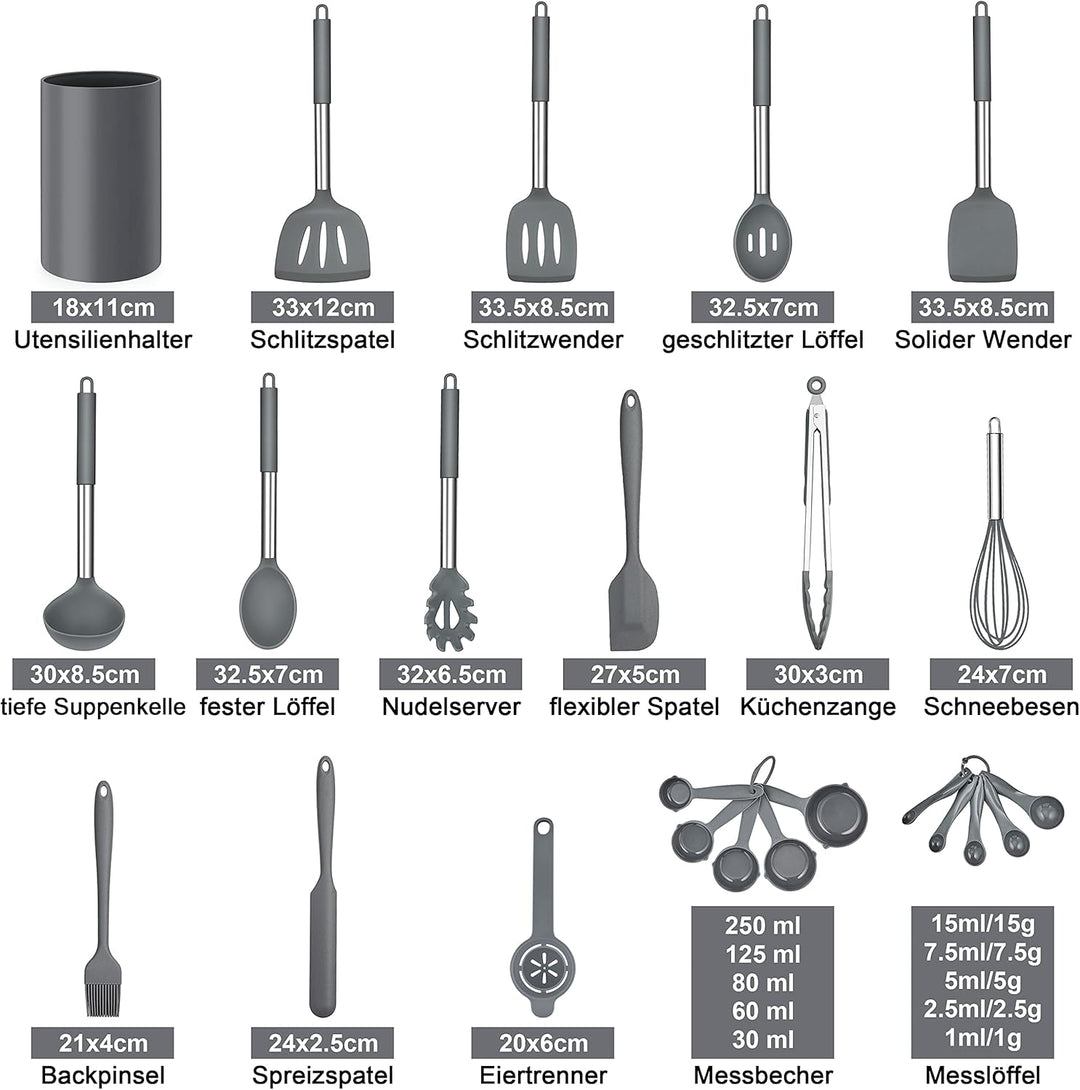 Herogo Küchenhelfer Set, 25 Stück Silikon Küchenutensilien mit Halter, Hitzebeständiger Kochbesteck