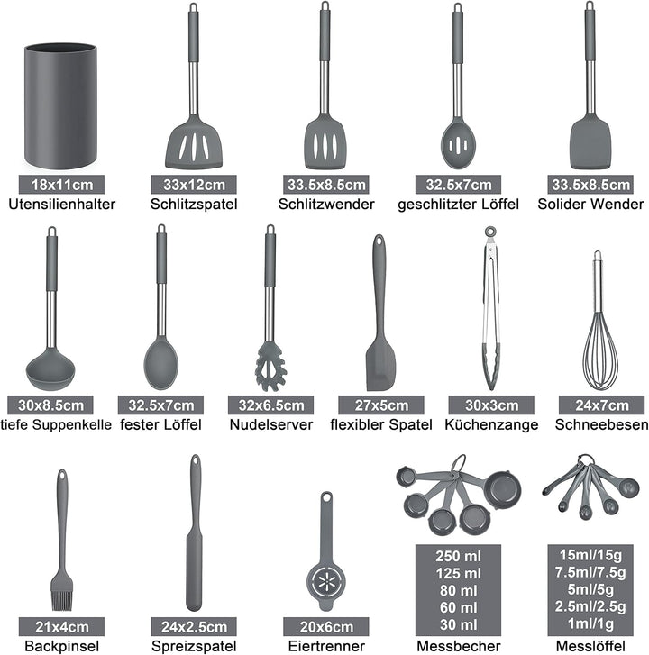 Herogo Küchenhelfer Set, 25 Stück Silikon Küchenutensilien mit Halter, Hitzebeständiger Kochbesteck