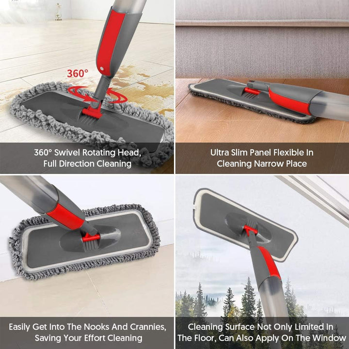 Bodenwischer mit Sprühfunktion, MEXERRIS 410ml Sprühwischer mit 3-Mikrofaserbezug und Schaber, 360 G