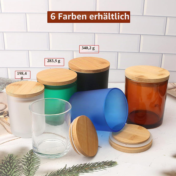 MILIVIXAY Mattierte schwarze Kerzengläser aus Glas mit Deckeln und Kerzenherstellungs-Sets, leere Ke