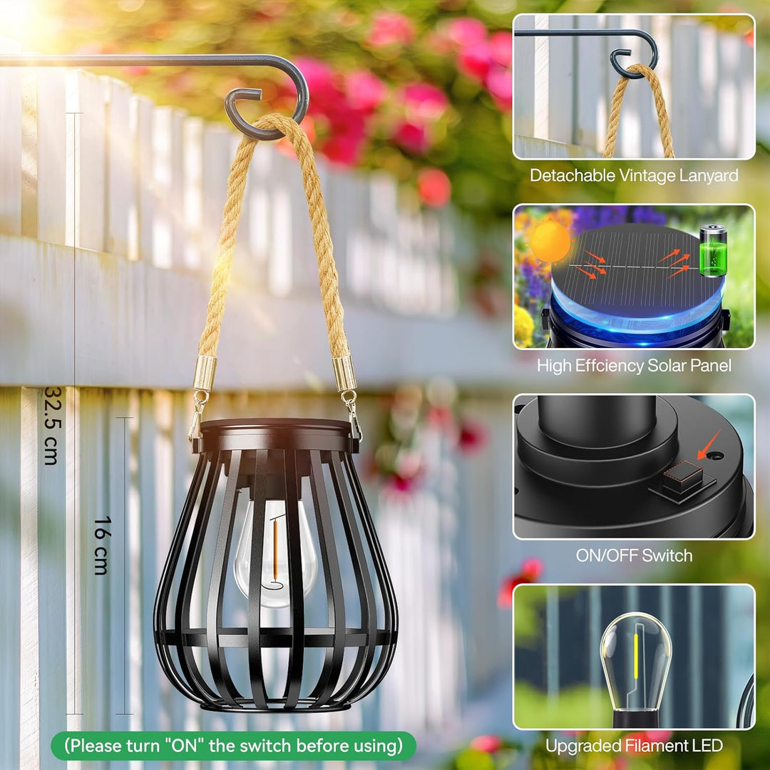 RECHOO Solarlampen für Aussen Garten, 2 Stück Metall Hängend Solarlaterne für Aussen mit Grösser LED