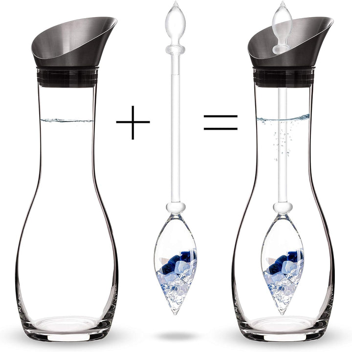 VitaJuwel Balance Edelsteinwasserset für Zuhause (Karaffe Era & Phiole) mit Sodalith, Chalcedon & Be