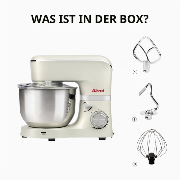 Girmi IM47 Knetmaschine, 1500 W Max, 6 Liter, Fassungsvermögen 6 Liter, Teig bis 2,4 kg, Pulse, 10 G