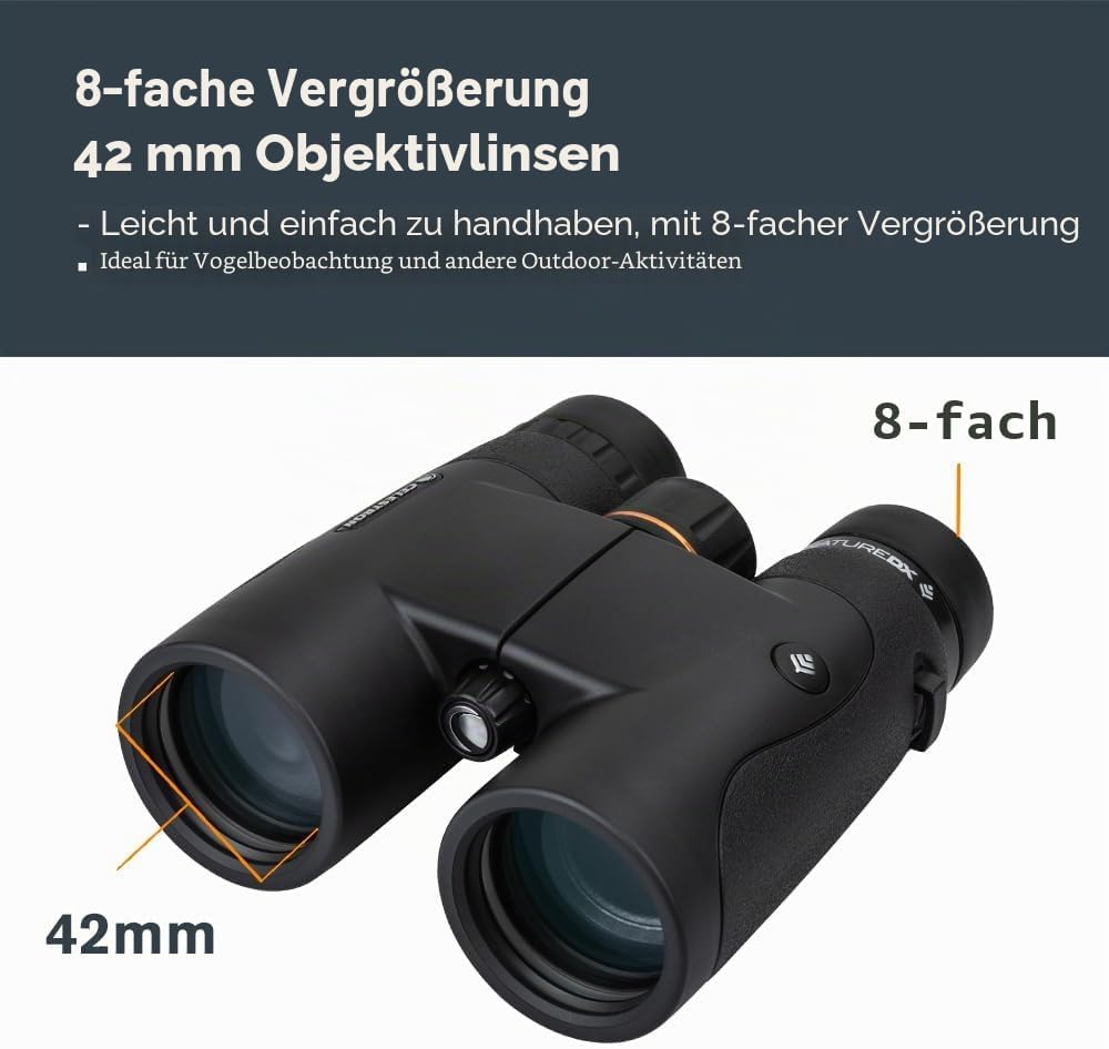 Celestron 72322 Nature DX 8x42 Fernglas für Natur- und Vogelbeobachtungen, vollvergüter mit BaK-4-Pr