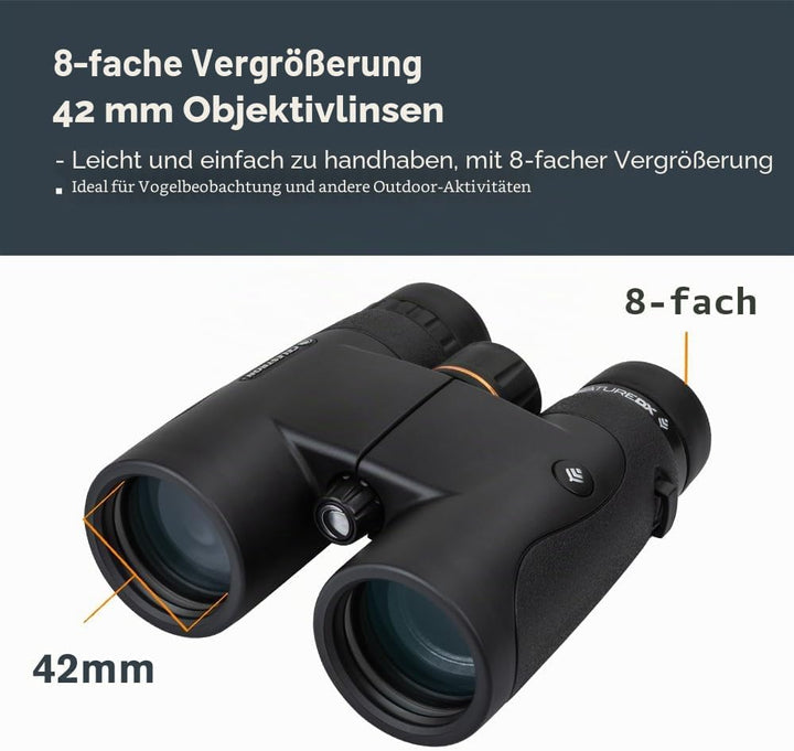Celestron 72322 Nature DX 8x42 Fernglas für Natur- und Vogelbeobachtungen, vollvergüter mit BaK-4-Pr