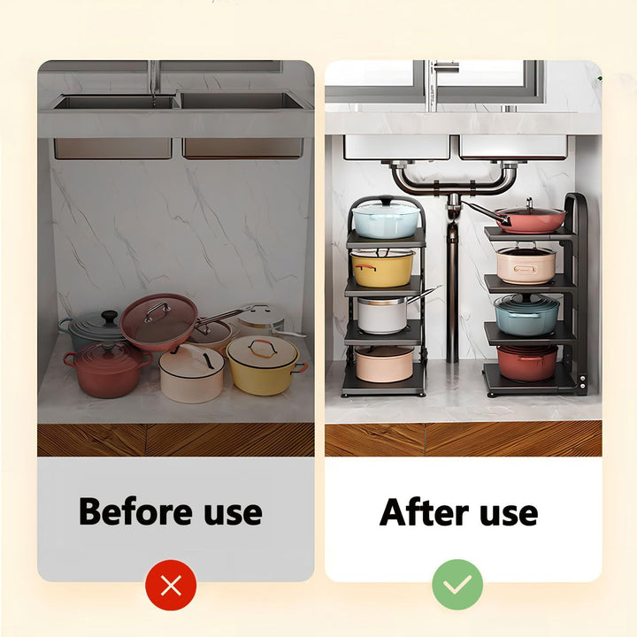 devesanter Topf Organizer mit 4 verstellbaren Fächern Pfannen Organizer Kitchen Cabinet Organizer fü