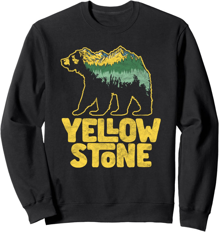 Yellowstone National Park Grizzly Illustration Graphic Sweatshirt