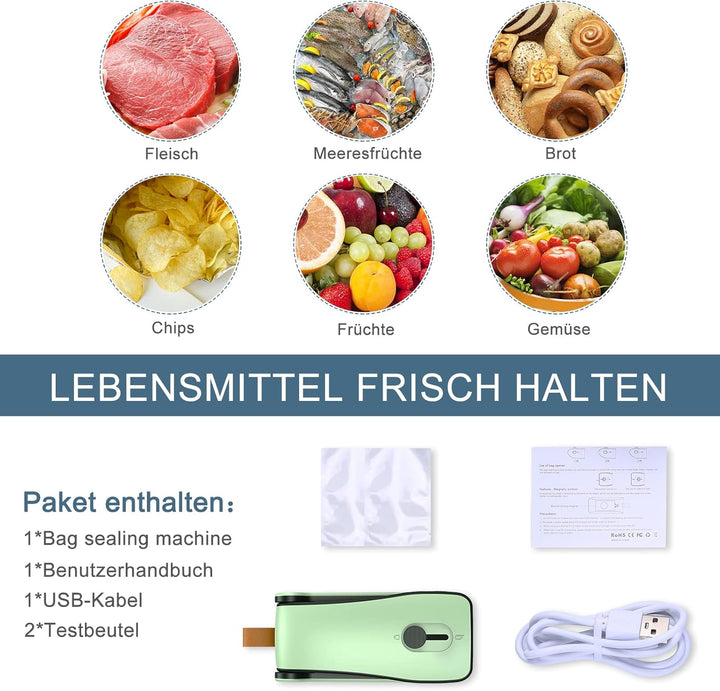 Ankilo Mini Folienschweissgerät, 2 in 1 Wiederafladbar Bag Sealer mit Cutter Versiegelungsmaschine,D