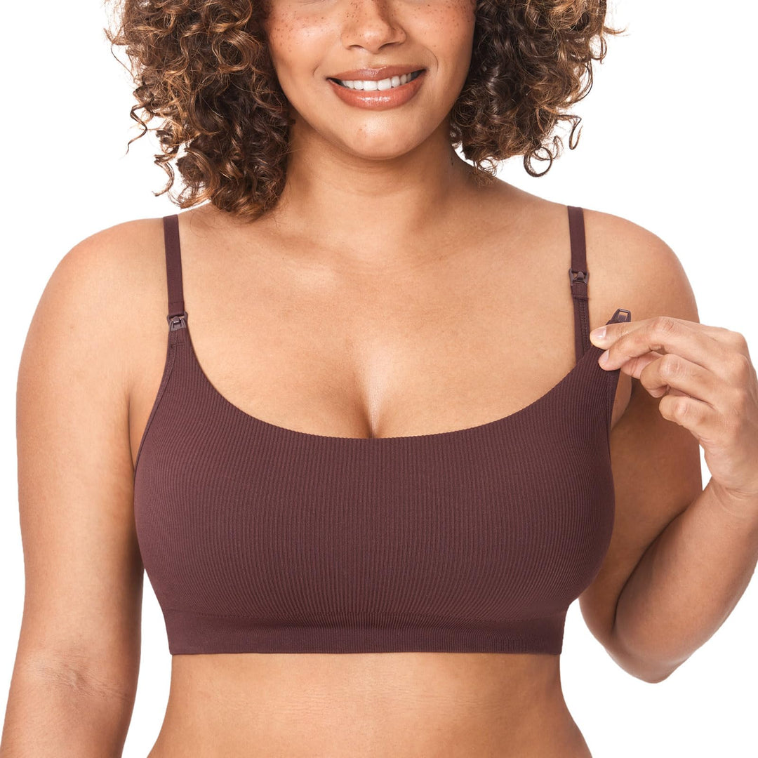 MOMANDA Damen Still BH ohne Bügel Soft Gepolstert Gerippt Schwangerschafts BHS Schlaf Bequemer XXL H