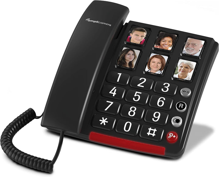 Amplicomms BigTel 40 Plus, schnurgebundenes Grosstasten-Telefon, sechs Foto-Direktwahltasten, Audio-