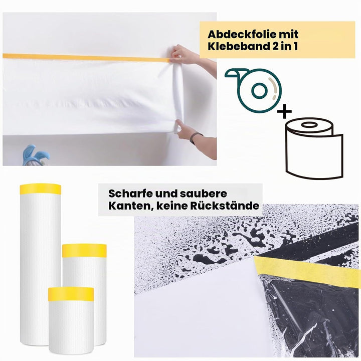 ADHES Abdeckfolie Mit Klebeband, Malerband Abdeck-Folie, Malerfolie Malerkrepp Für Lackieren, Staubs