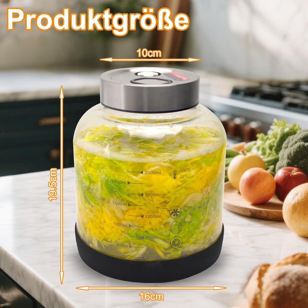 Fermentierglas 2 Liter mit Deckel: Doppelanschluss-Auslassventil Gärglas für Haushaltsfermenter- Sau