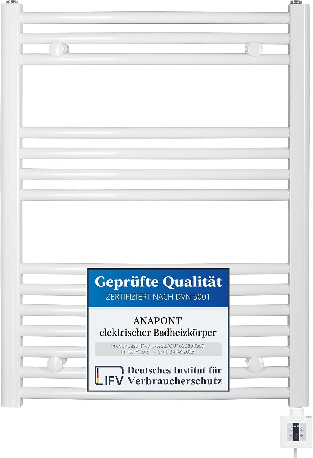 anapont elektrischer Badheizkörper 775x600 - weiss gebogen - Timer-Funktion - Handtuchheizkörper - B