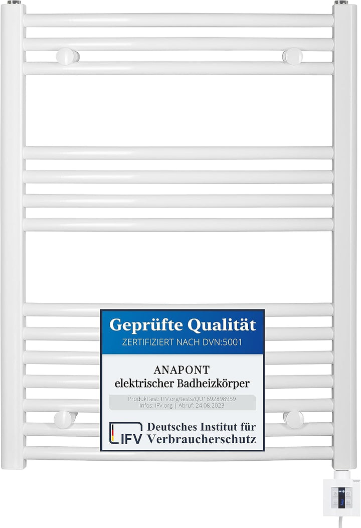 anapont elektrischer Badheizkörper 775x600 - weiss gebogen - Timer-Funktion - Handtuchheizkörper - B