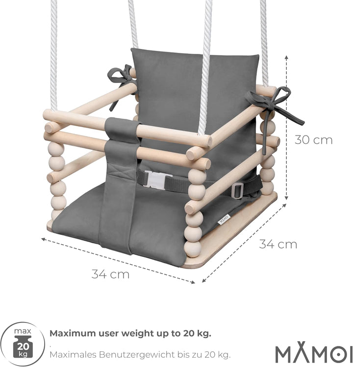MAMOI® Babyschaukel Holz | Indoor Babyschaukel | Kinderschaukel Indoor | Babyschaukel 3 in 1 + SICHE