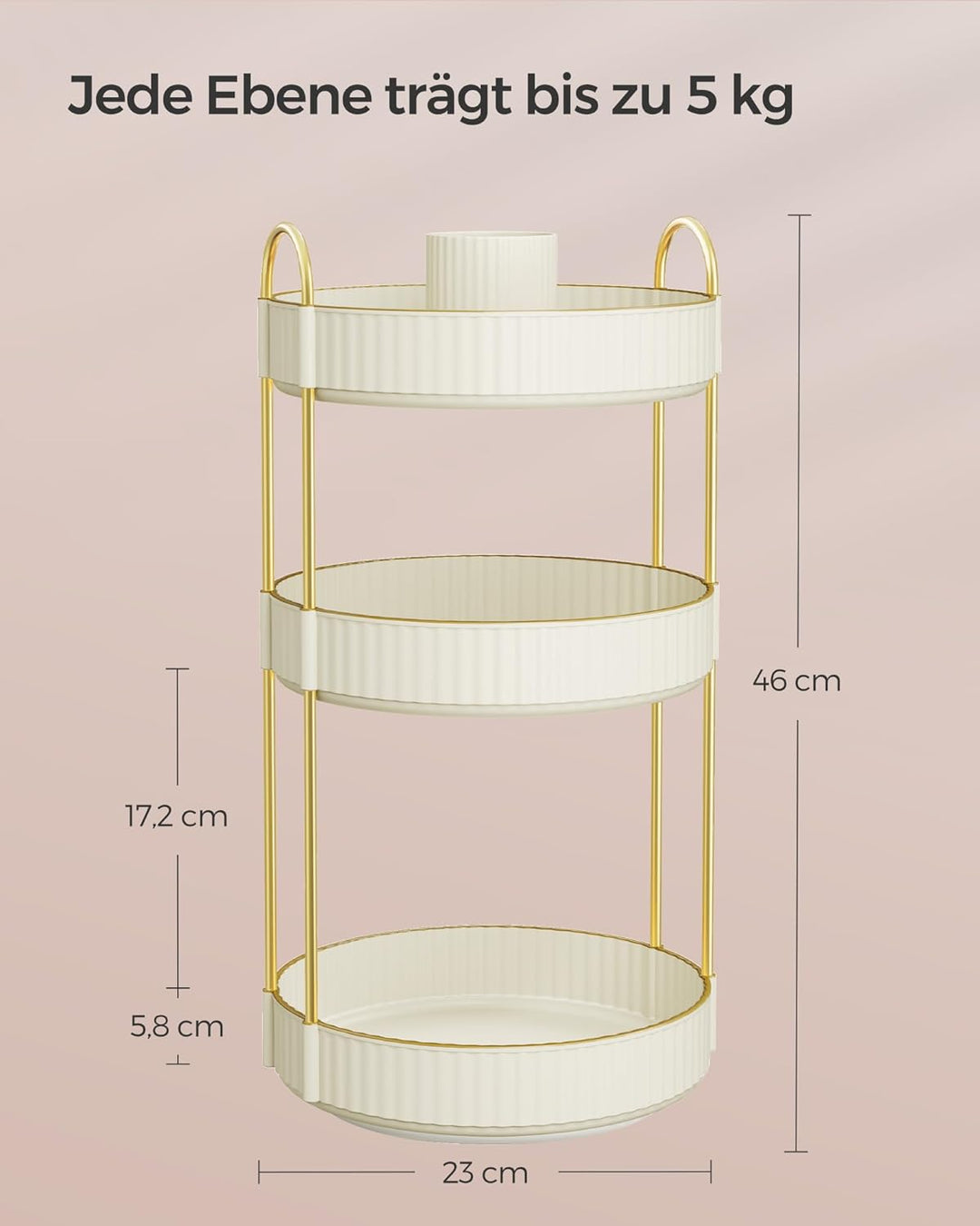 SONGMICS Make-up Organizer drehbar, Kosmetik-Organizer rund, 3 Ebenen, Kosmetik Aufbewahrung, anpass