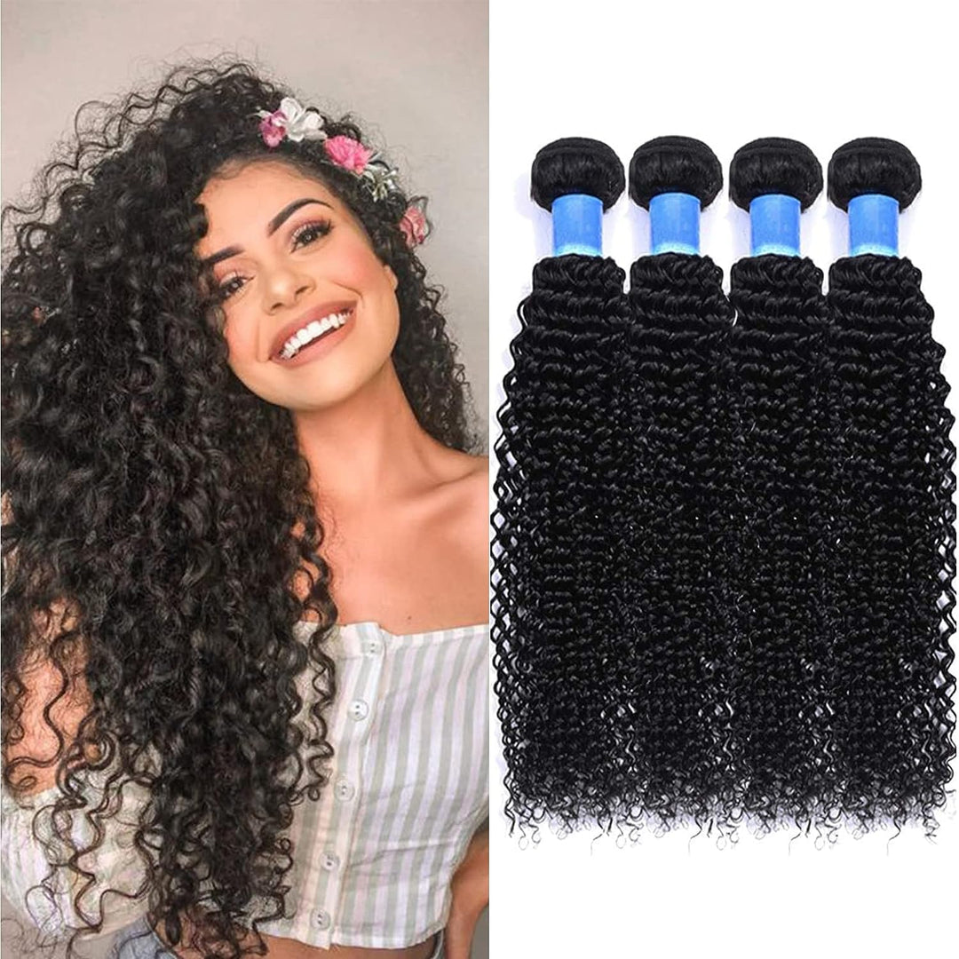 Curly Wave 4 Bundles, 16 Inches (40.64 cm), Human Hair Brazilian Curly Hair Bundles, 4 Bundles, Kink
