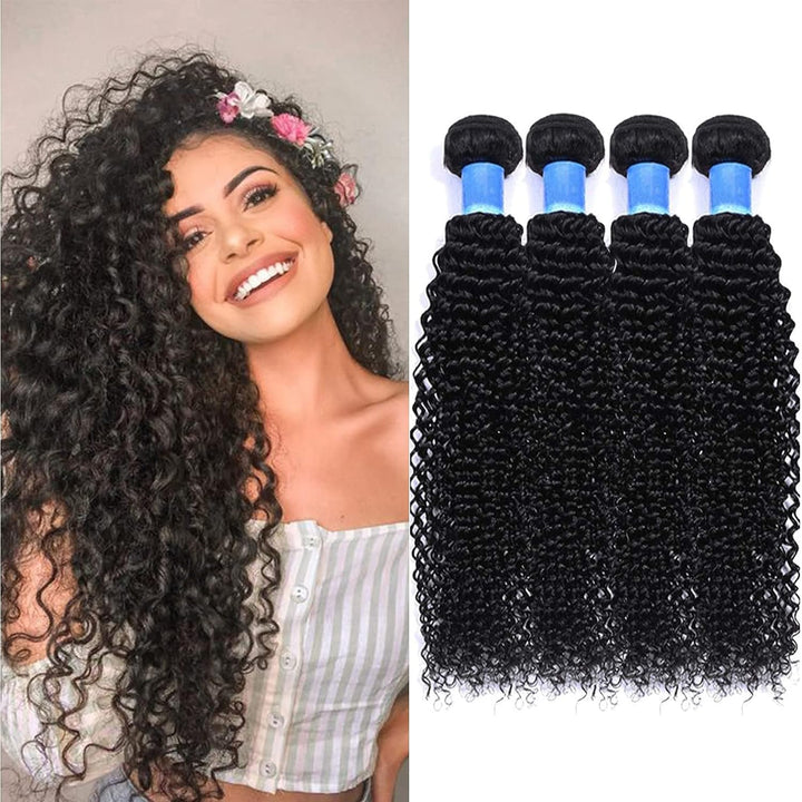 Curly Wave 4 Bundles, 16 Inches (40.64 cm), Human Hair Brazilian Curly Hair Bundles, 4 Bundles, Kink