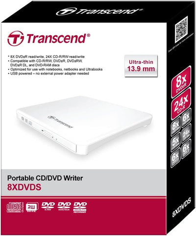 Transcend TS8XDVDS-W superschlanker externer CD/DVD-Brenner white, white