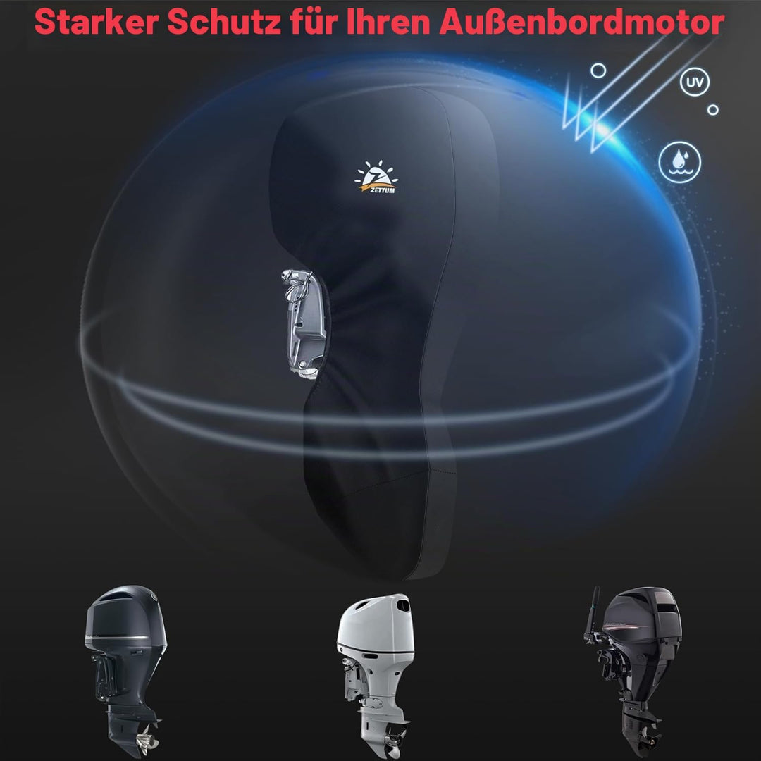 Zettum Aussenborder Abdeckung für Motoren von 60 bis 90 PS, 600D Bootsmotorabdeckung Wasserdicht &amp; H