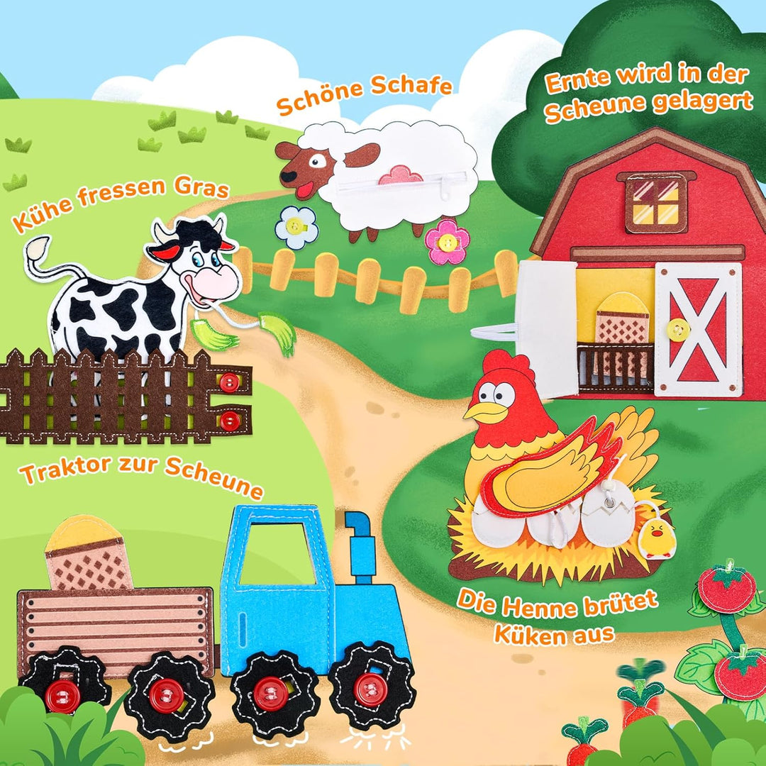 JoyCat Busy Board Montessori Spielzeug ab 1 Jahr, Bauernhof Quiet Book Busy Book für Autofahrten, Re