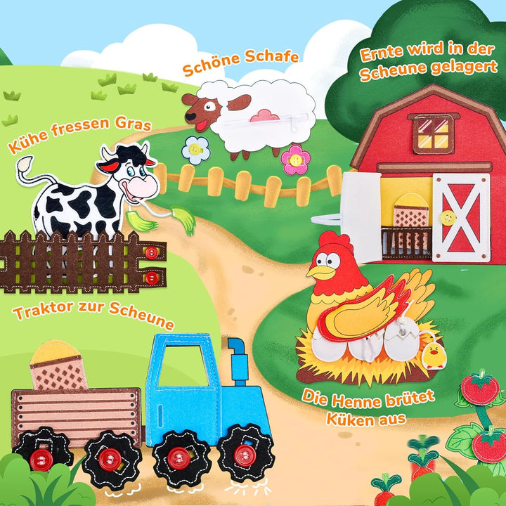 JoyCat Busy Board Montessori Spielzeug ab 1 Jahr, Bauernhof Quiet Book Busy Book für Autofahrten, Re