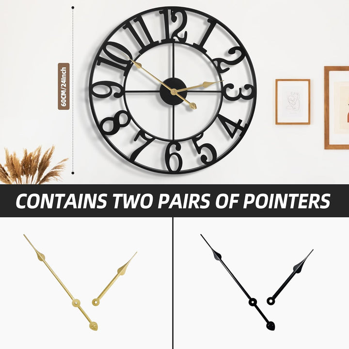 HAITANG Grosse Wanduhr im Vintage-Stil, schwarz Wanduhr rund, Modern Metall lautlos Nicht tickend, b