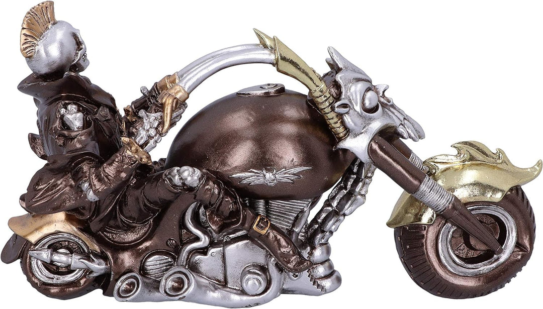 Nemesis Now Wheels of Steel Steampunk Motorrad-Skelett-Figur, 29 cm, silberfarben