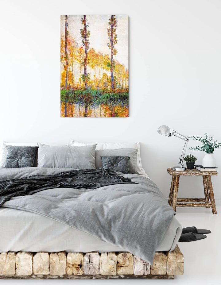 Claude Monet - Pappeln im Herbst als Leinwandbild / Grösse: 100x70 cm / Wandbild / Kunstdruck / fert