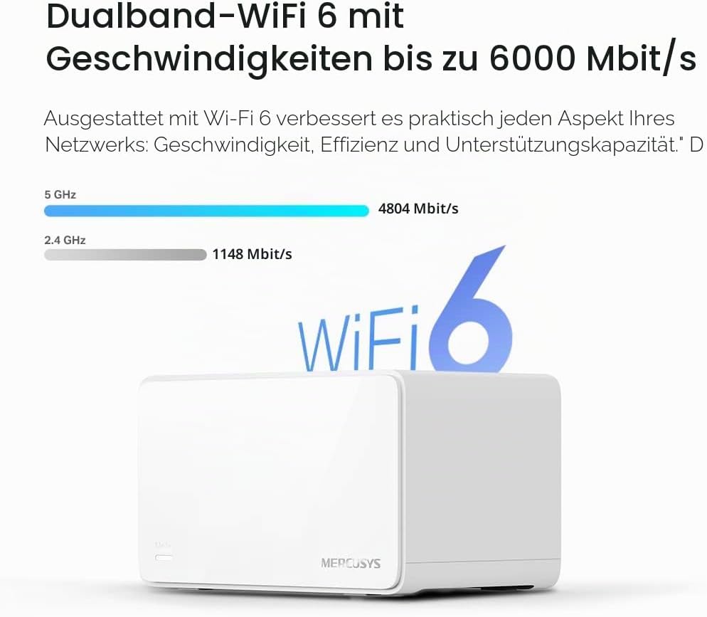 TP-Link Mercusys Halo H90X (2-Pack) WiFi 6 Mesh Router AX6000Mbps, 2,5 Gigabit Port, Kindersicherung