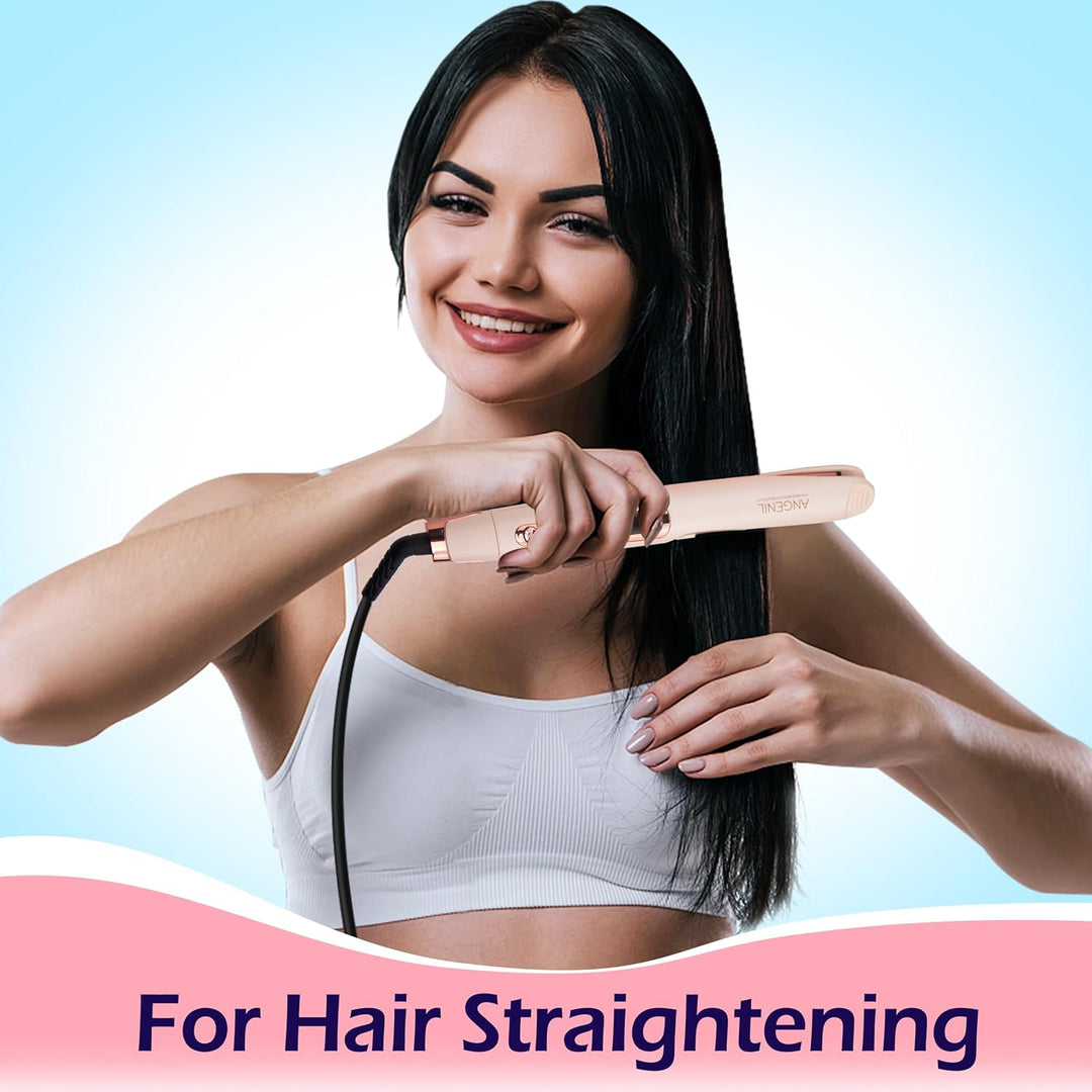 ANGENIL Pro Twist Glätteisen für Damen, 2-in-1 Glätteisen und Lockenstab, rundes, rosafarbenes Haarg
