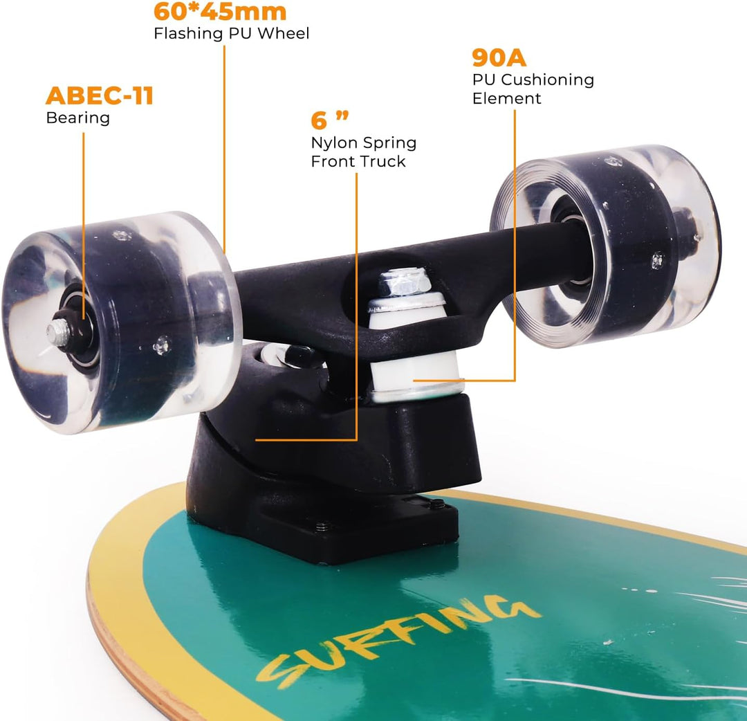 Nattork Complete Skateboards 29" x 8" Kids Skateboard Cruiser Skateboards for Beginners Double Kick