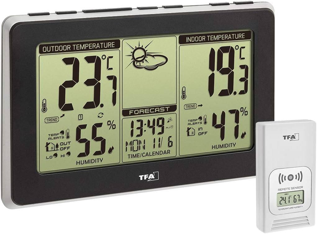 TFA Dostmann MONDO Wetterstation, 35.1151.01, wetterstation funk mit aussensensor, Funkuhr, Wettervo