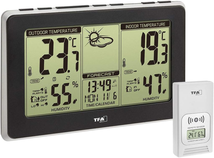 TFA Dostmann MONDO Wetterstation, 35.1151.01, wetterstation funk mit aussensensor, Funkuhr, Wettervo