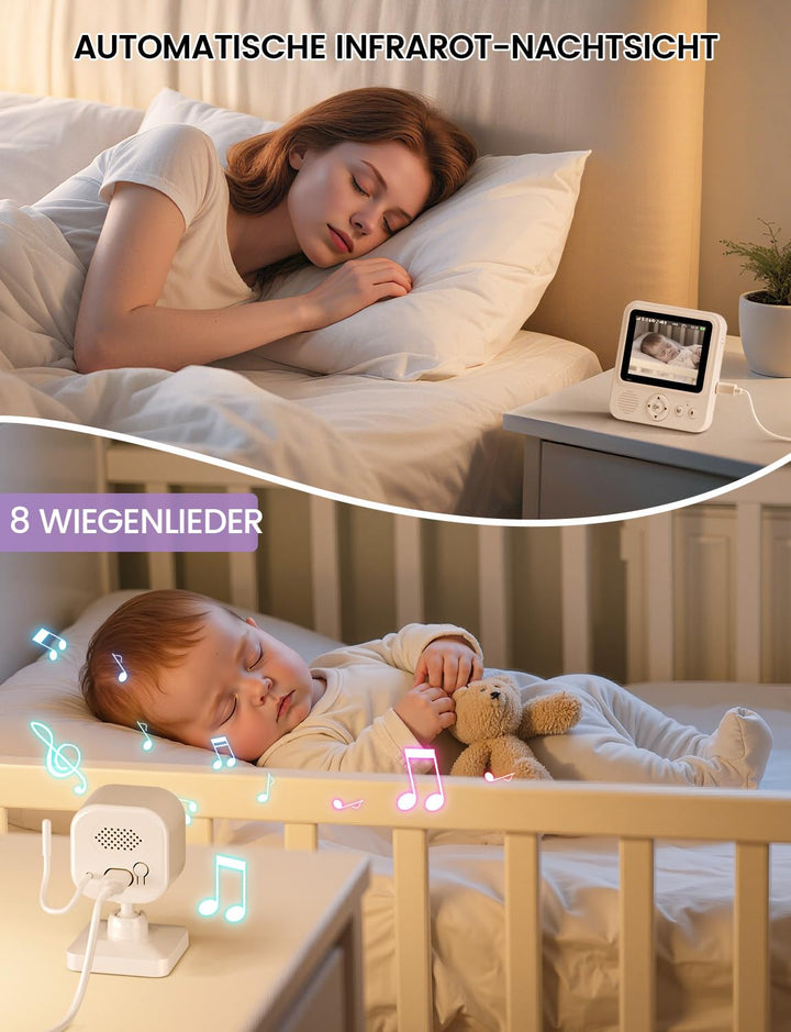 OBVHNUA Baby Monitor Video und Audio 2,8 Zoll 720P LCD IPS 2000mAh USB-C Baby Phone mit digitalem Zo