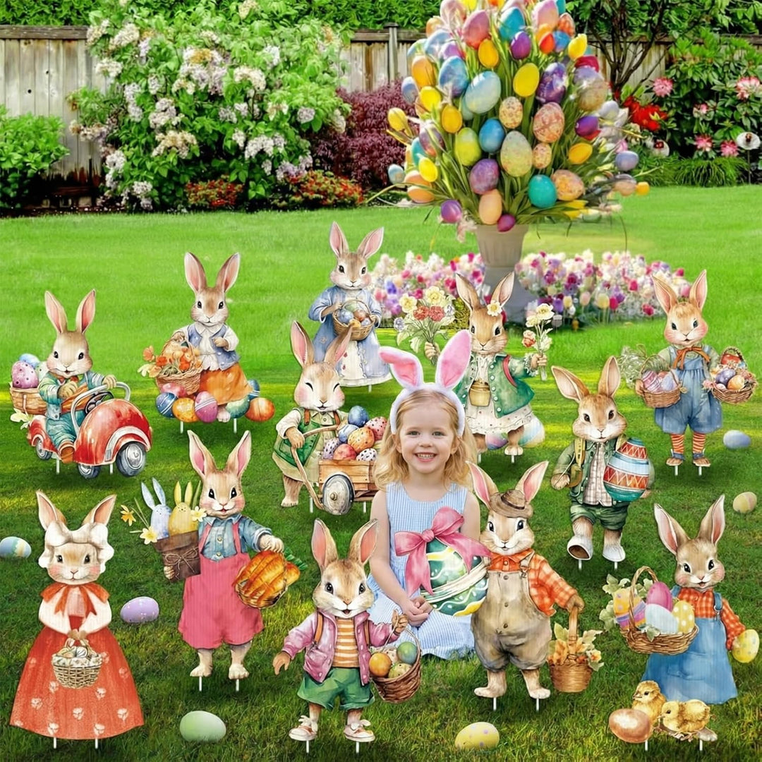 Osterdeko Garten Osterhasen Gartenstecker 12 Stück wetterfest – Gartenstecker Ostern Outdoor, Garten
