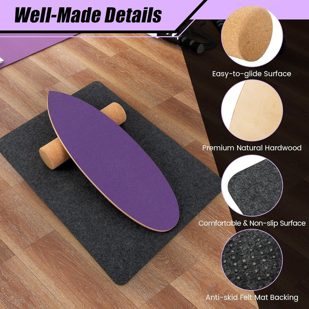 FANTASK Holz Balance Board, Balancebrett, Balance Trainer Trickboard für zuhause, inkl. Korkrolle, B