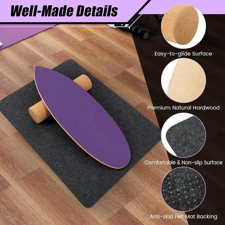 FANTASK Holz Balance Board, Balancebrett, Balance Trainer Trickboard für zuhause, inkl. Korkrolle, B