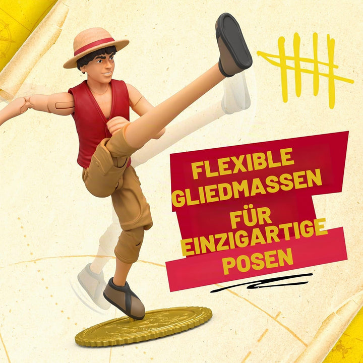 One Piece Actionfigur Monkey D. Ruffy, 15 cm, mit 6 Zubehörteilen, enthält austauschbare Arme und Be