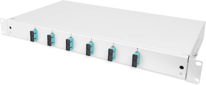 DIGITUS LWL Spleissbox 6 Kupplungen - SC - OM3 - 1HE - 19-Zoll - Multi-Mode Simplex - Mit Spleiss-Ka
