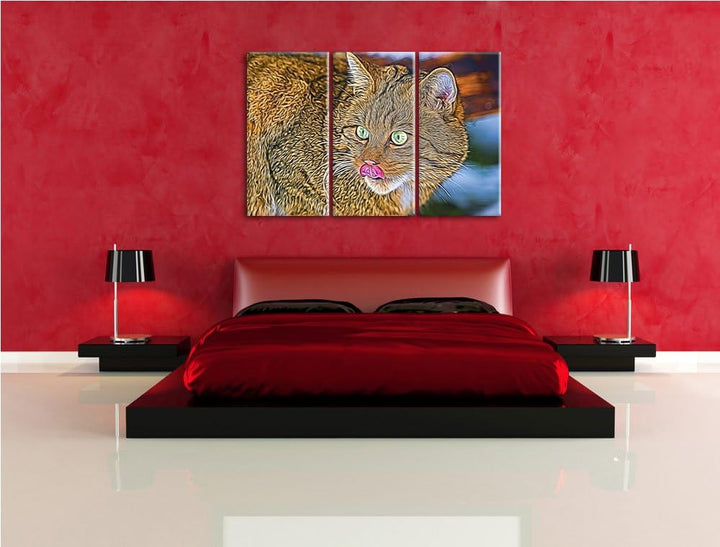 schöne Manul in Schneelandschaft Spezial 3-Teiler Leinwandbild 120x80 Bild auf Leinwand, XXL riesige