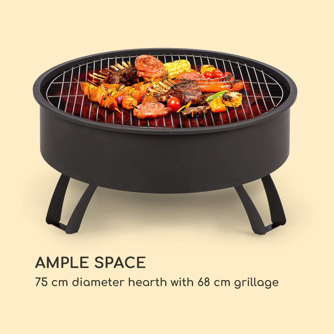 Blumfeldt 2-in-1 Feuerschale - Ø 75 cm Grill, Abnehmbarer Funkenschutz, Ø 68 cm Grillrost, FireView