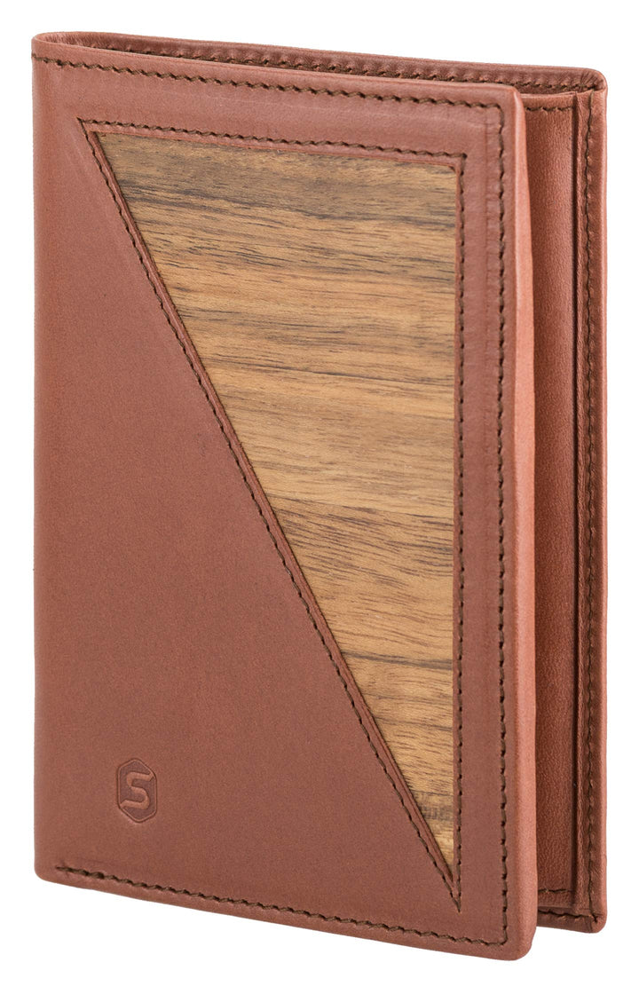 Sebastian Sturm Geldbörse Paul | Echtes Holz und Leder in Braun | Portemonnaie Brieftasche Geldbeute